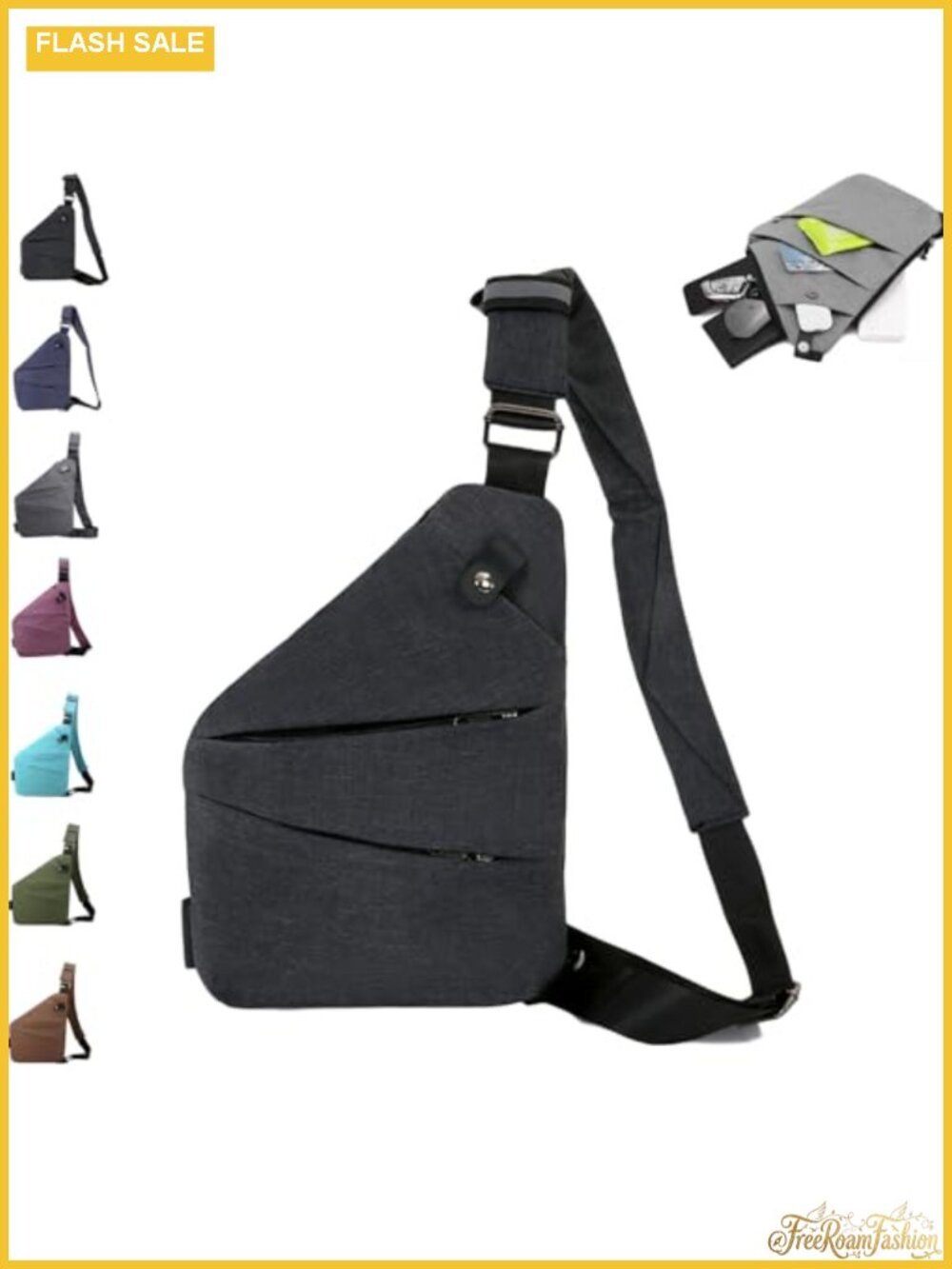 Anti Theft Crossbody Travel Bag Nylon Sling Adjustable Strap